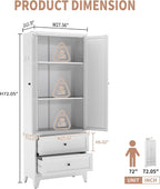 Storage Pantry Buffet Cabinet - 72 Inch White Pantry Cabinet with 2 Drawers Adjustable Shelves Heavy-Duty Metal Sideboard for Spices Dishware Small Appliances in Kitchen Pantry Dining Room