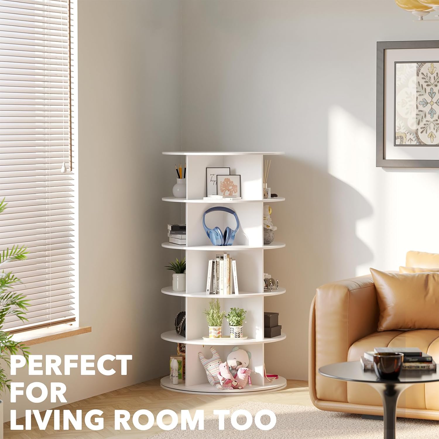 SpaceAid 5 Tier Rotating Shoe Rack Tower, Spinning Shoe Display Lazy Susan, Revolving 360 Shoe Rack Storage Round Carousel, Vertical Handbag Rotate Shoes Closet Organization (5-Tier White)