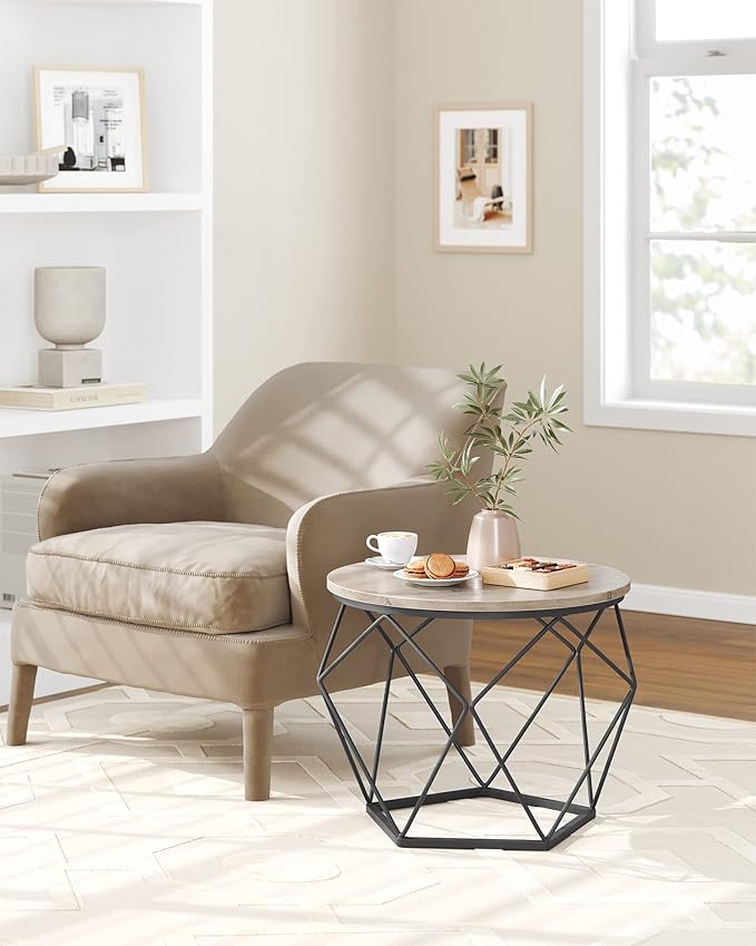 VASAGLE Small Coffee Table Set of 2, Round Coffee Table with Steel Frame, Sid...