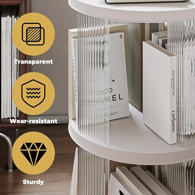 2 Tier Rotating Bookshelf Spinning Bookshelf Tower Swivel Bookcase Round Book Shelf for Small Space Revolving Bookcase for Playroom Bedroom Living Room