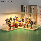 NONEMEY Clear Acrylic Display Case Stand with Wood Base 2/3/4/5/6 Tier Storage Box Showcase Dustproof Organizer Box for Collectibles (2Tier L Shape)