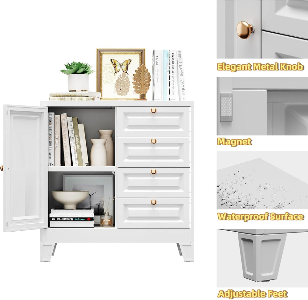 Bathroom Storage Cabinet with 4 Drawers,Metal Bathroom Floor Cabinet with Doo...