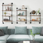 YMYNY Industrial Pipe Shelf Bracket, 4 Tiers Retro Wall Mounted Floating Shelf, Wood DIY Bookshelf, Storage Shelves for Living Room, Bedroom, Office, 24" Farmhouse Bathroom Shelving, UHWS002H