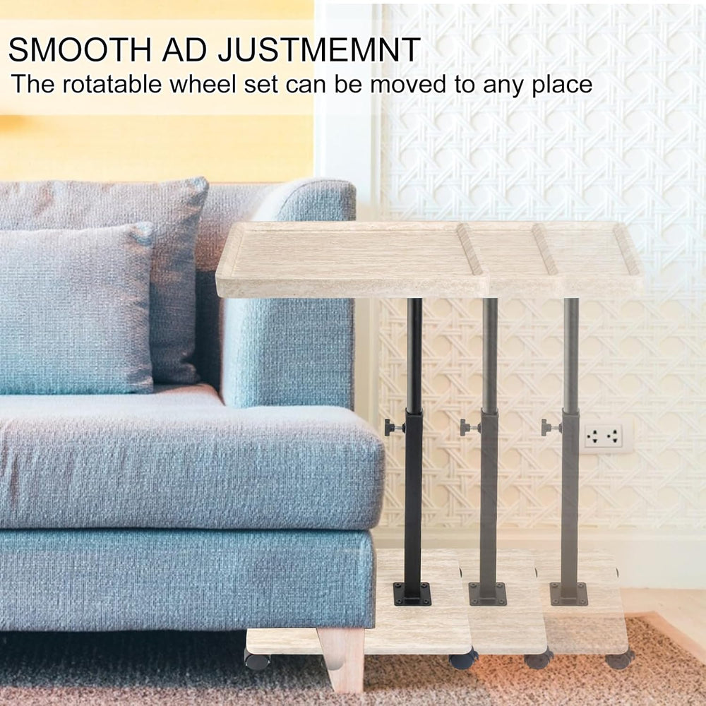 Simcat Adjustable Height C Shaped End Table, 360° Swivel Side Table TV Tray f...
