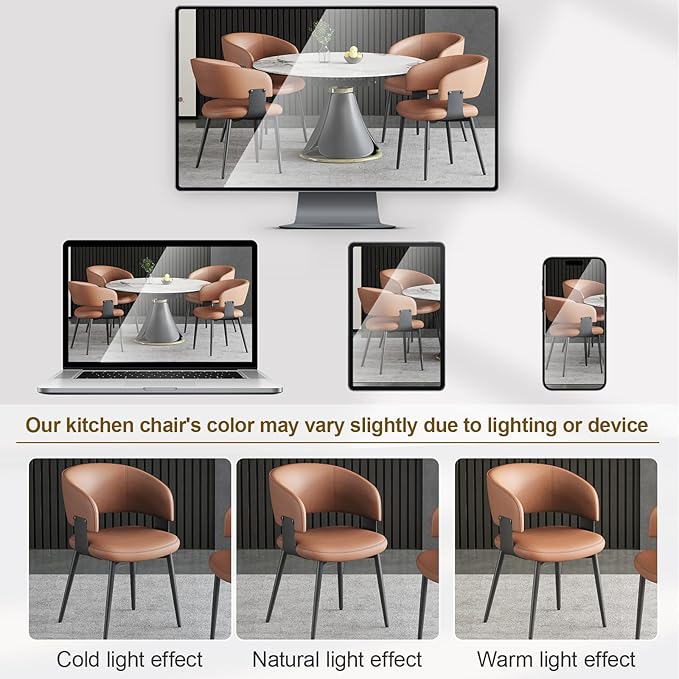 Modern Dining Chairs Set of 6, Faux Leather Upholstered Kitchen Chairs with Curved Back and Metal Legs, Mid Century Chairs for Dining Room, Kitchen, or Café (Brown)