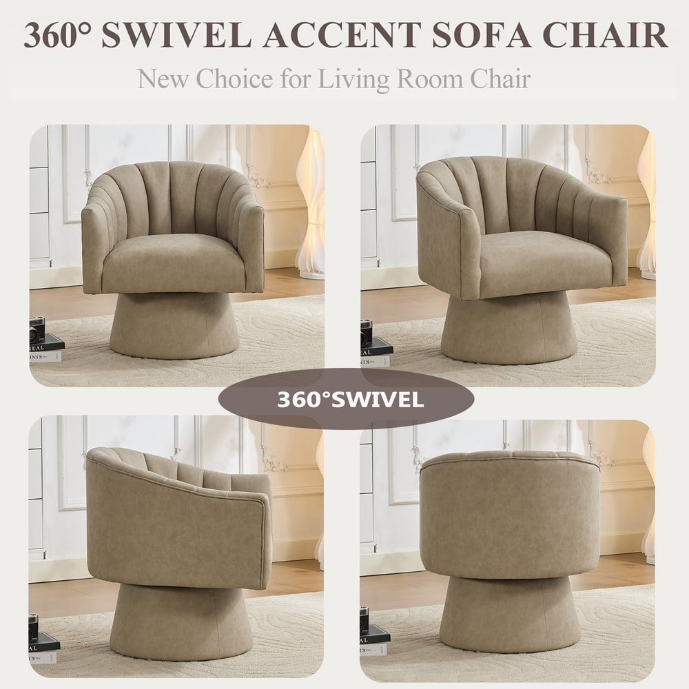 Swivel Accent Chair, Faux Leather 360° Swivel Barrel Chair Upholstered Modern...