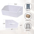 Closet Baskets for Shelves - Decorative Storage Baskets with Handle, Trapezoid Closet Bins for Organization, Shelf Storage Bins for Clothes, Books, Home, Office, 8 Pack, White