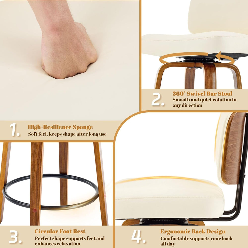 Counter Height Bar Stools Set of 3, 26+inch Swivel Faux Leather Barstool with...