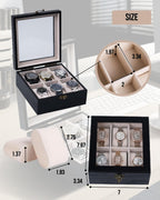 Watch Box, Watch Case for Men Women with Large Glass Lid, Wooden Watch Display Storage Box with 6 - Slots, Charcoal Black 6x2 Mens Watch Box Organizer