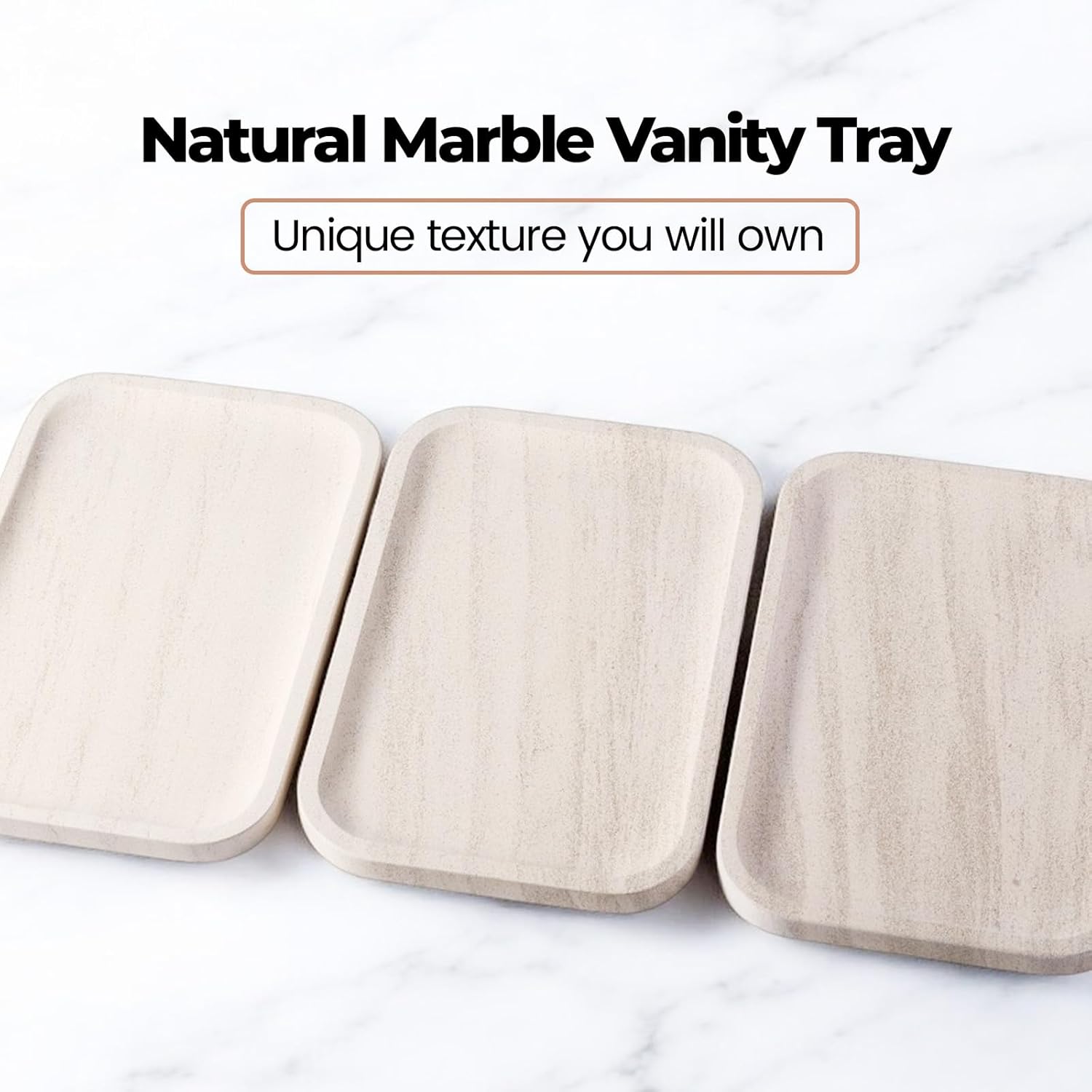 Marble Vanity Tray, Bathroom Tray Countertop, Decorative Dresser Organizer, Perfume, Jewelry Holder, Beige Stone Serving for Kitchen Sink Storage(MOCA Cream)