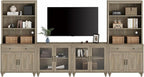 WAMPAT Entertainment Center with Bookshelves for TVs up to 75", Farmhouse Wall Unit TV Stand with Glass Doors & Drawer, Media Console Table for Living Room, Bedroom & Home Theater, Wash Grey