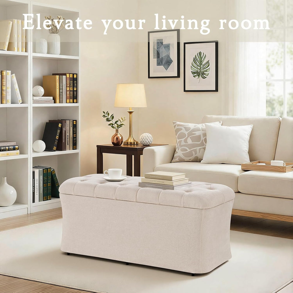 ONBRILL Storage Ottoman Bench, End of Bed Bench, 39.8 x 18.1 x 17.7 Inches Po...