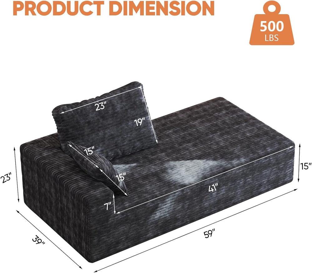35" Sofa Bed, Boneless Cloud Couch, Rectangular Couch for Living Room, O...