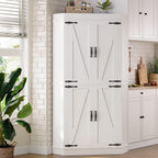 Jocoevol Corner Cabinet, Kitchen Pantry Storage Cabinet with 4 Doors and Shelves, Tall Food Pantry Storage Cabinet Farmhouse Furniture for Kitchen Dining Room, White