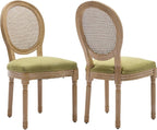 French Country Dining Chairs Set of 2, Olive Green Kitchen & Dining Room Chairs Set of 2, Rattan Dining Chairs, Cane Back, Wood Legs, Sillas De Comedor (Rattan, Olive Green, 2Pcs)