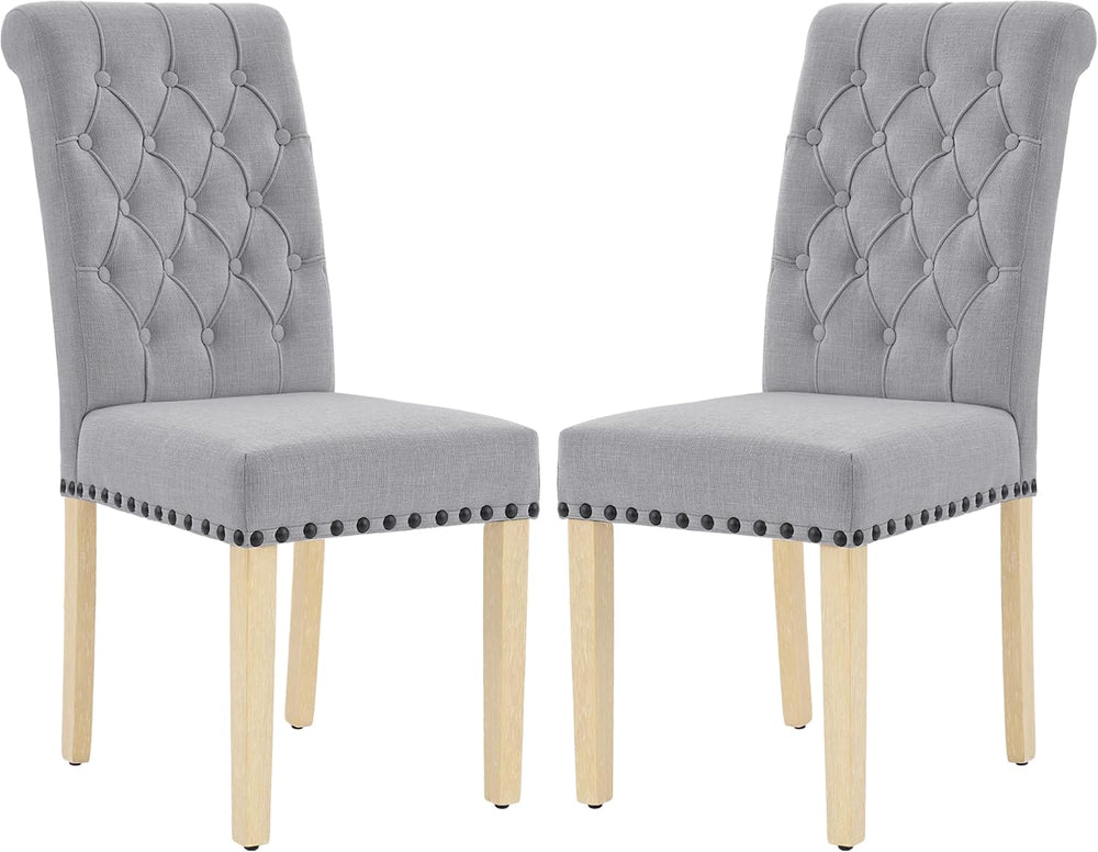LOULENS Fabric Dining Chairs Set of 2, Modern Linen Upholstered Parson Chairs...