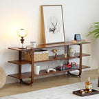 Tiita Wooden TV Stand for 65 Inch TV, Modern Media Console Table with 3-Tier Storage Shelves, Long Entertainment Center for Living Room, Walnut TV Stand with Open Display Rack