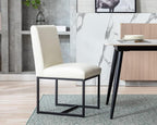 CIMOTA Modern Dining Chairs Set of 2, Leather Dining Room Chairs Upholstered Armless Guest Side Chair with Black Base for Dining Room/Kitchen, Cream 2PCS