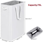 efluky Slim Laundry Basket, Narrow Laundry Hamper with Handles, Collapsible Dirty Clothes Hamper, Tall Laundry Bin for Laundry Room, Dorm and Bedroom, 12.7 Gallons(75L) White