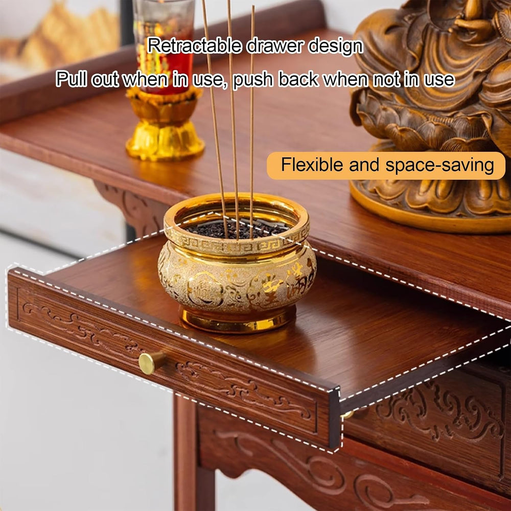 Personal Shrine Altar Table with Storage, Bamboo Meditation Altar Cabniat, Ch...