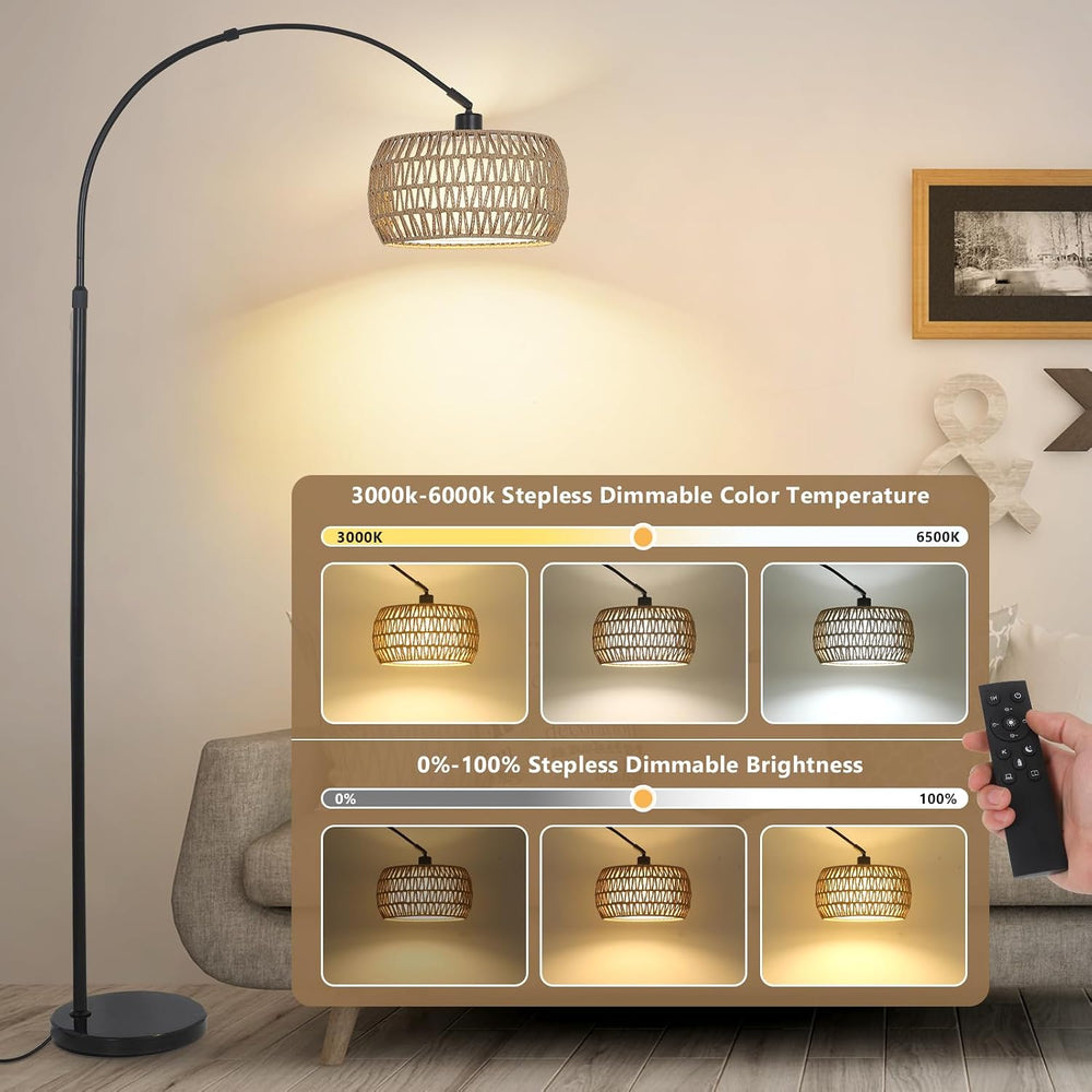 Arc Floor Lamps for Living Room with 3 Color Temperatures, Black Standing Lam...