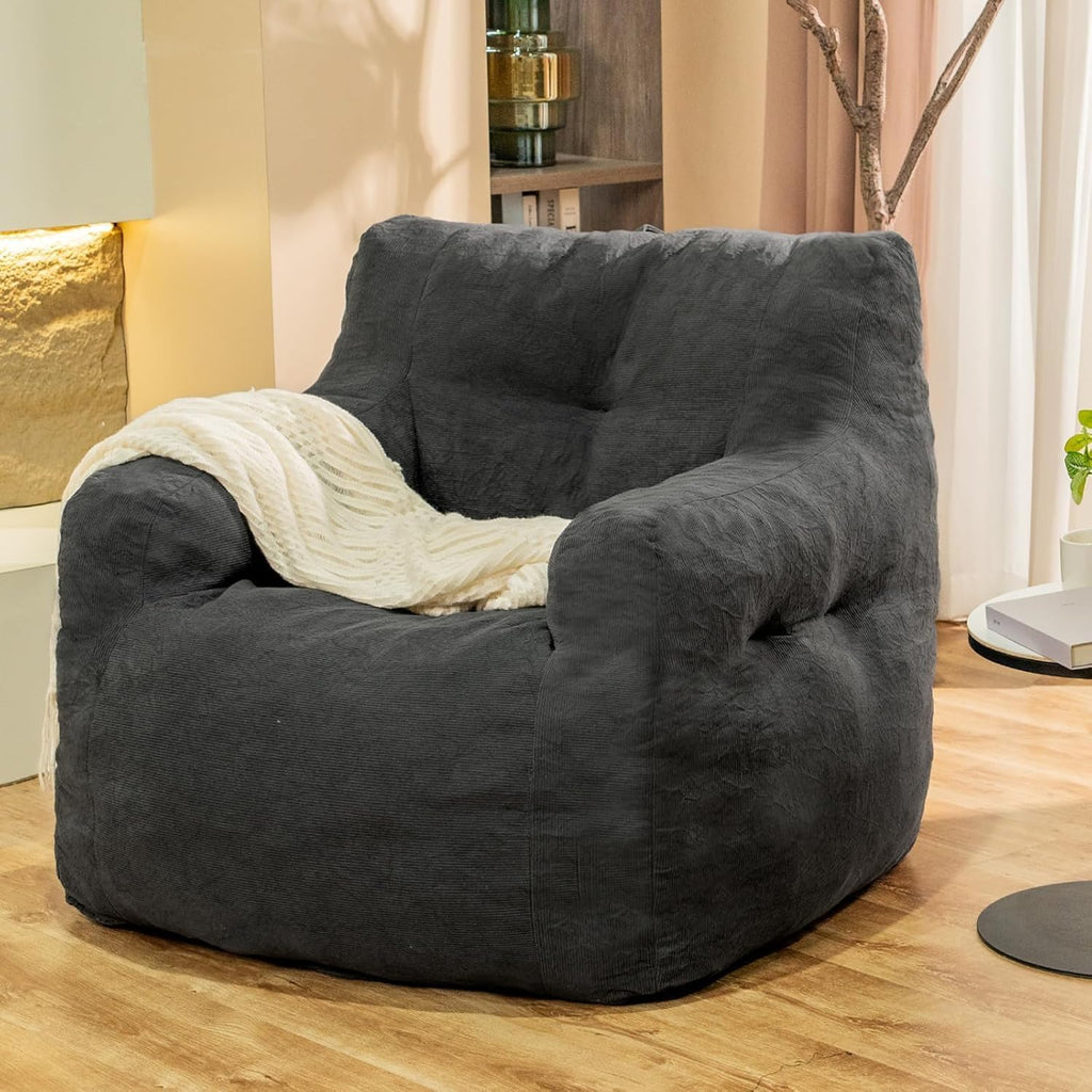 Jumbo Plush Bean Bag Chair for Adults with Head & Back Support - Extra Large Durable Tear-Resistant Fabric (Small)
