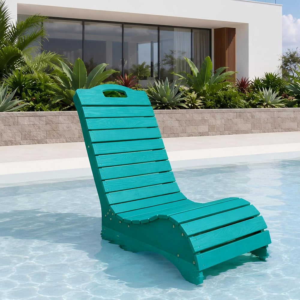 Pool Lounge Chair, S Shape HDPE in-Pool Chaise with Wheels, Patio Outdoor Lou...