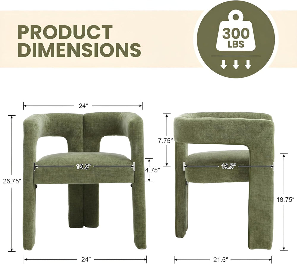 VESCASA Modern Barrel Dining Chairs Set of 2 with Open Back, Chenille Upholst...