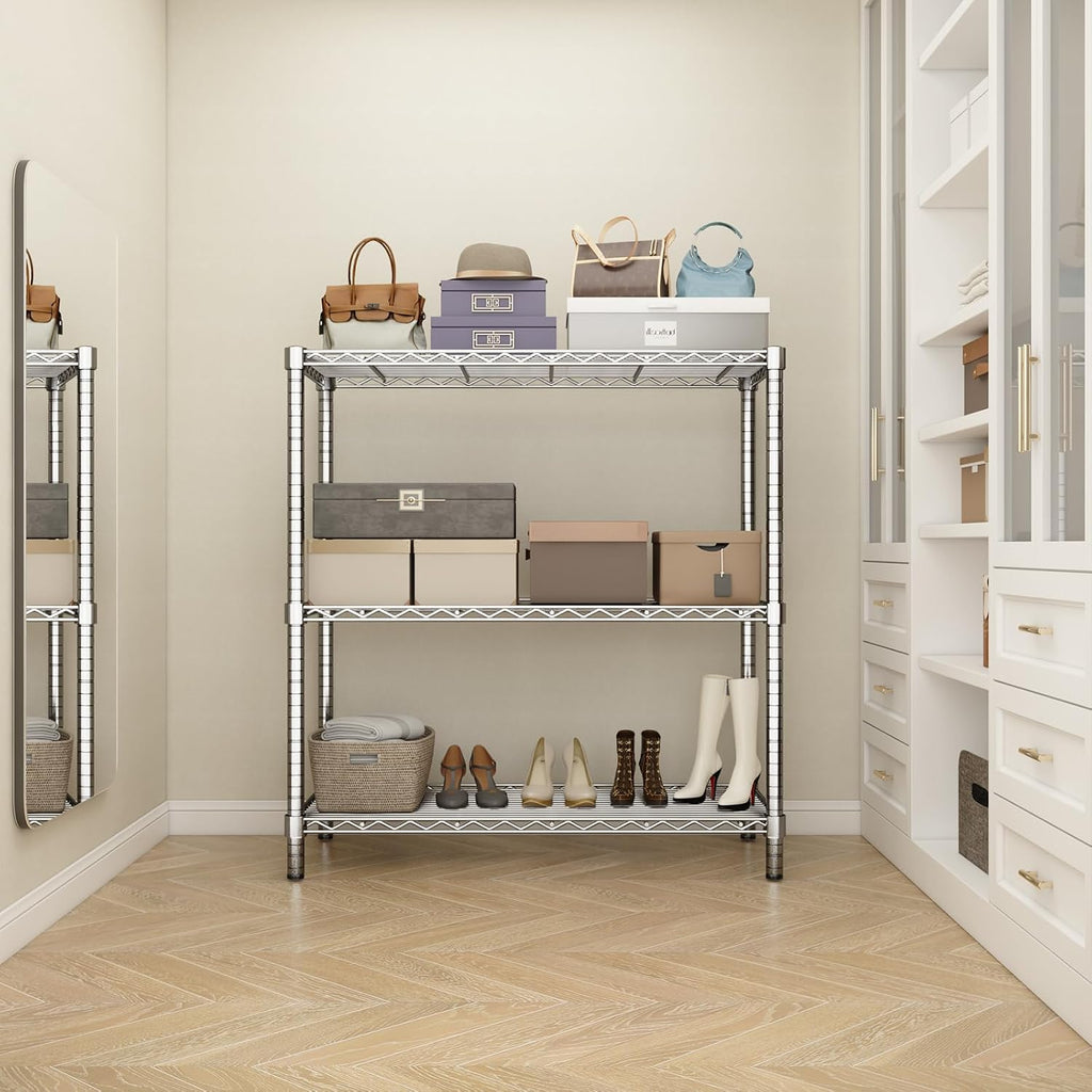 ROOMTEC 3-Tier Wire Shelving Unit,40" W*16" D*36" H,Max Load 1200 lbs | Small Garage Shelves,Adjustable Storage Rack, Metal Shelf for Kitchen, Pantry, Laundry Room, Basement