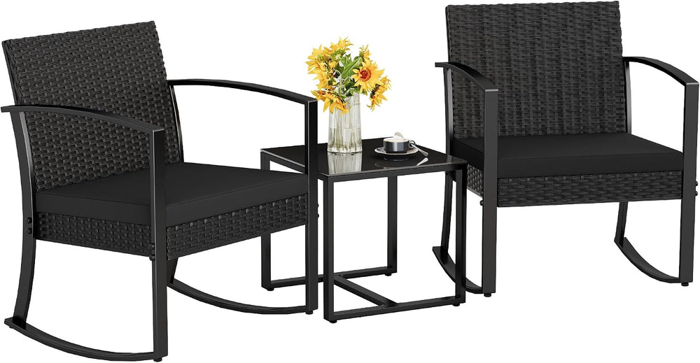 Homall Patio Furniture Set 3 Piece Resin Outdoor Bistro Set Rocking Patio Cha...
