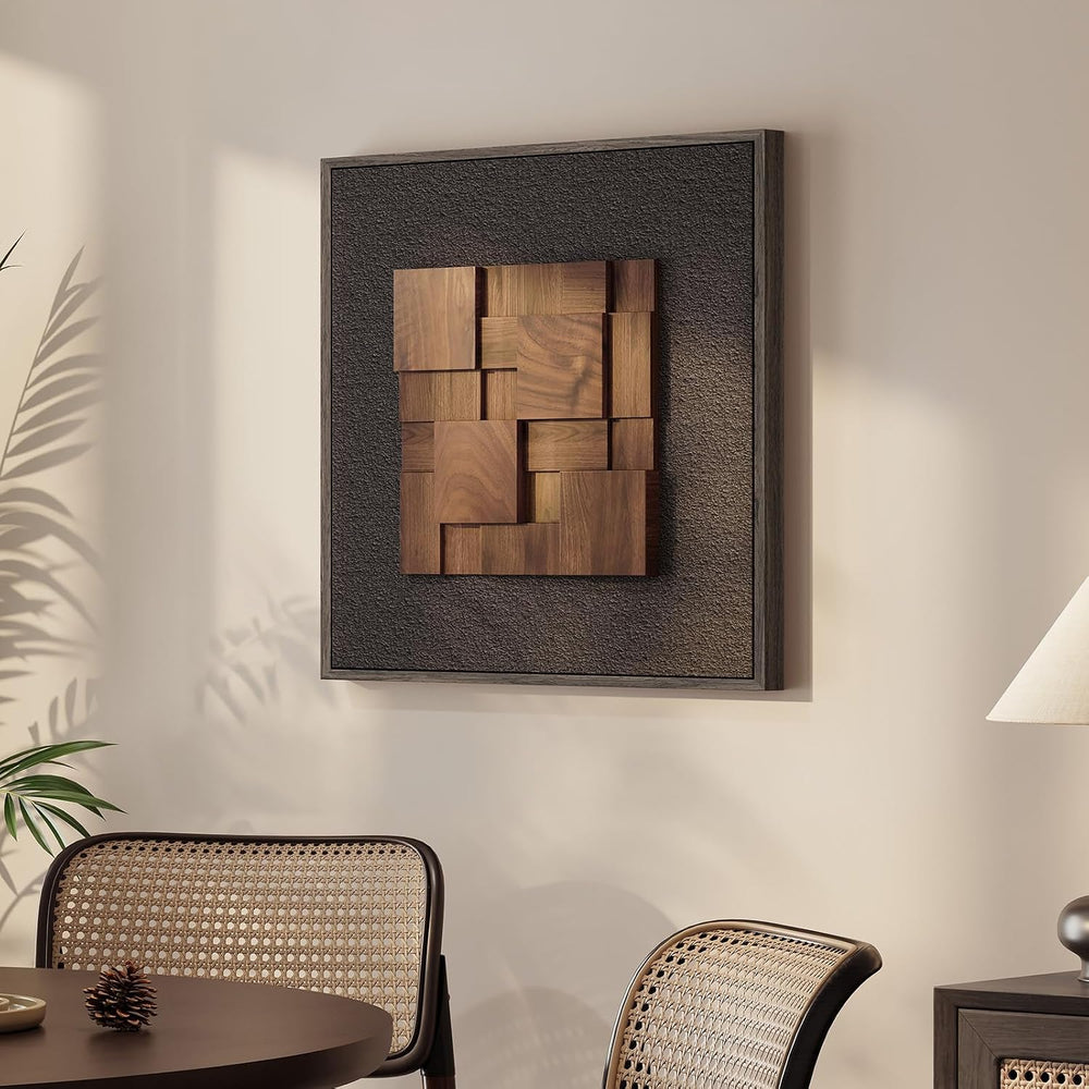 Framed 3D Textured Wood Wall Art for Living Room, Modern Minimalist 24x24
