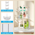 360 Rotating Makeup Organizer, 3 Tier Large Capacity Lazy Susan Bathroom Counter Organizer, Skincare Organizers, Spinning Perfume Organizer & Vanity Organizer Countertop (Silver Clear, 3 Tier)