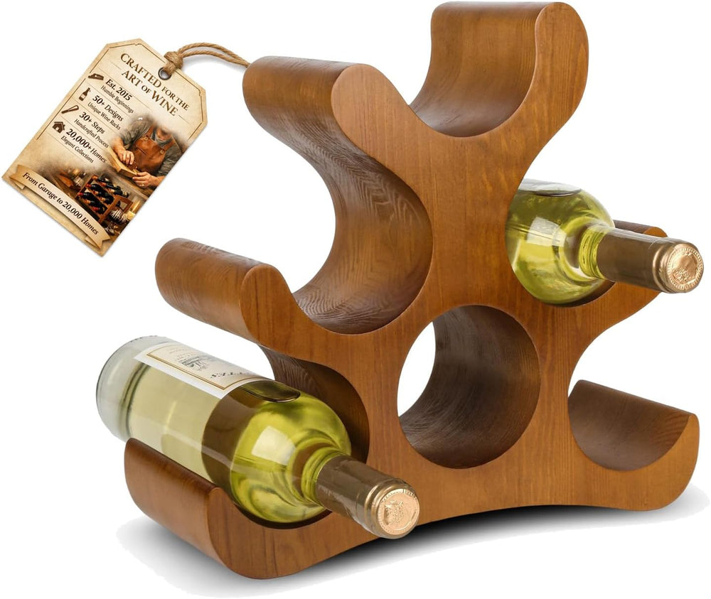Wooden Wine Rack – Countertop & Freestanding Display – Holds 6 Bottles, W...