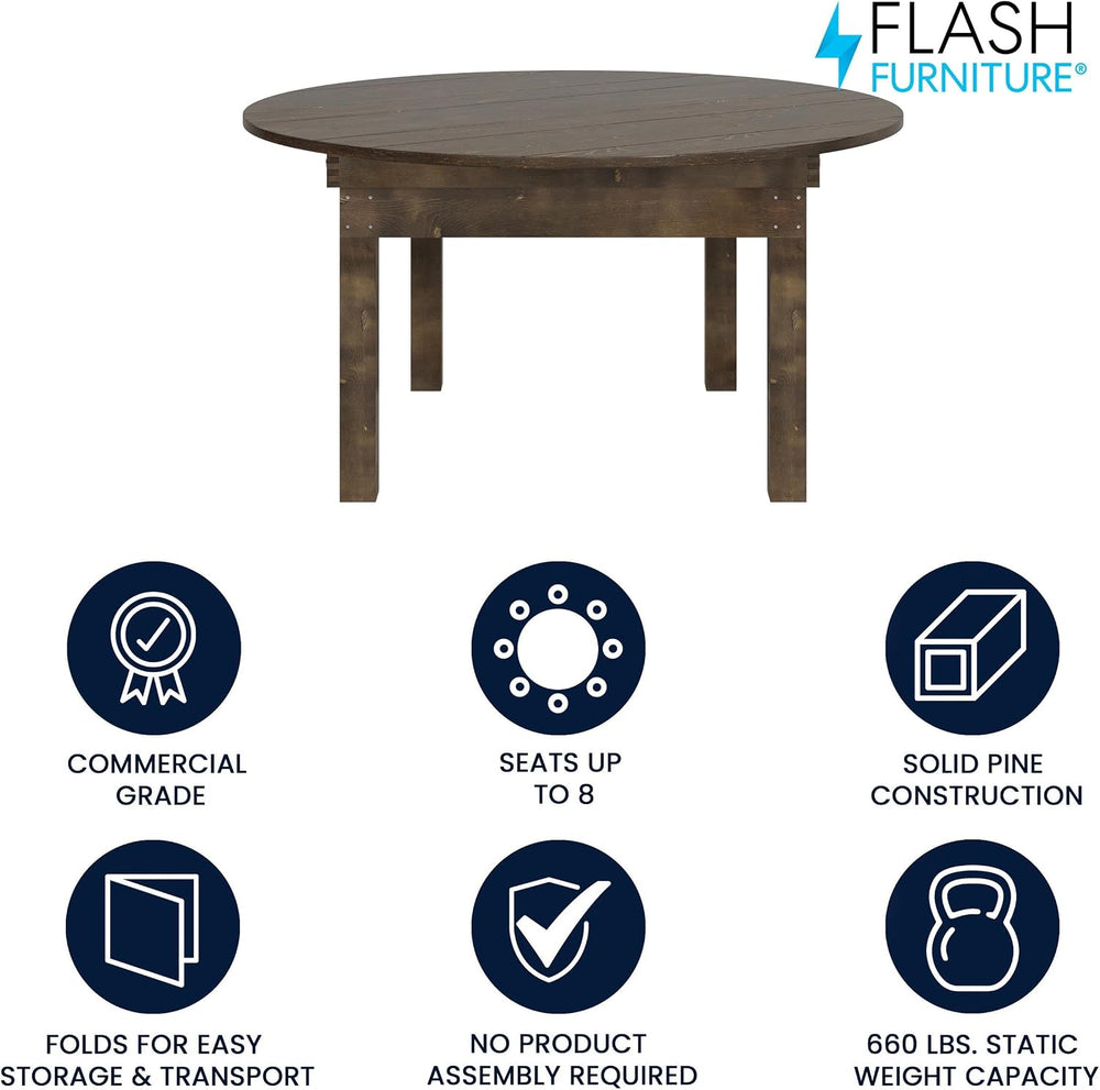 Flash Furniture Hercules Commercial Round Farmhouse Folding Table, Antique Ru...