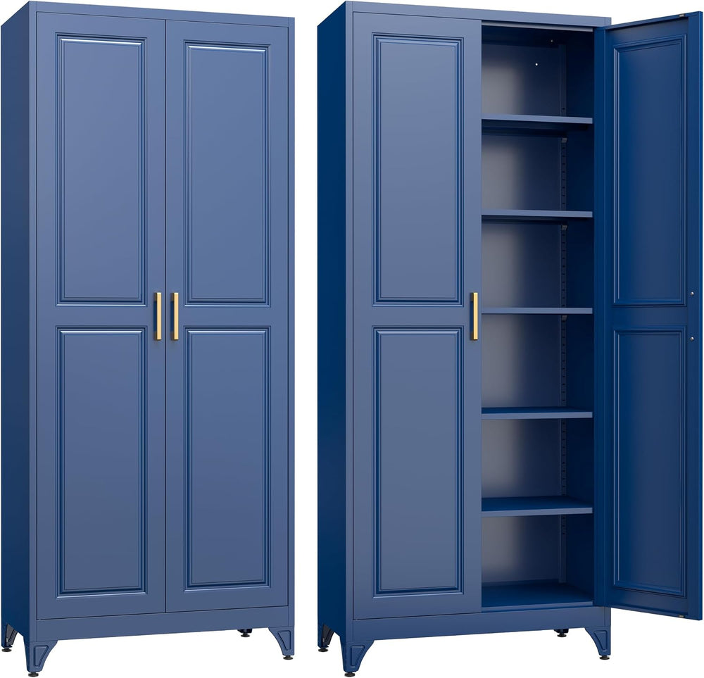 SteeLoong 75”Metal Pantry Storage Cabinet with Doors & 5 Adjustable Shelv...