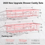 2025 New Adhesive Shower Caddy, Shower Shelves with 16 Hooks, Pink 2 Pack