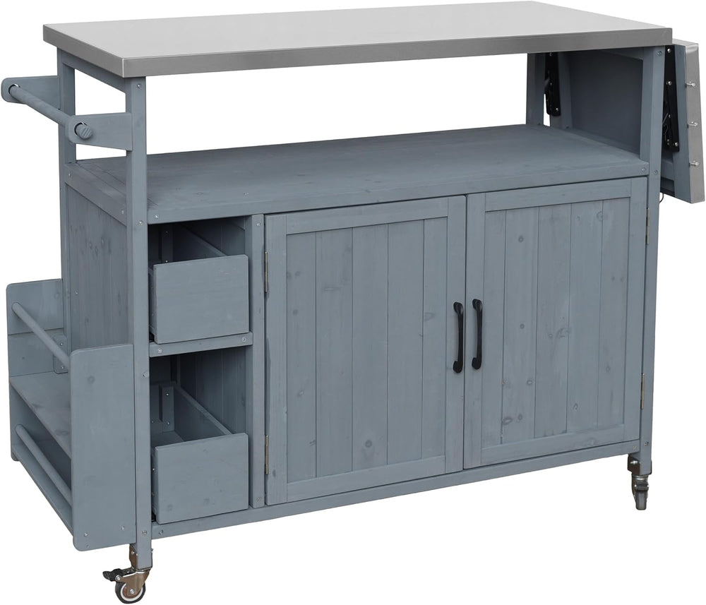 Christopher Knight Home Outdoor Bar Cart with Stainless Steel Top and Lockabl...