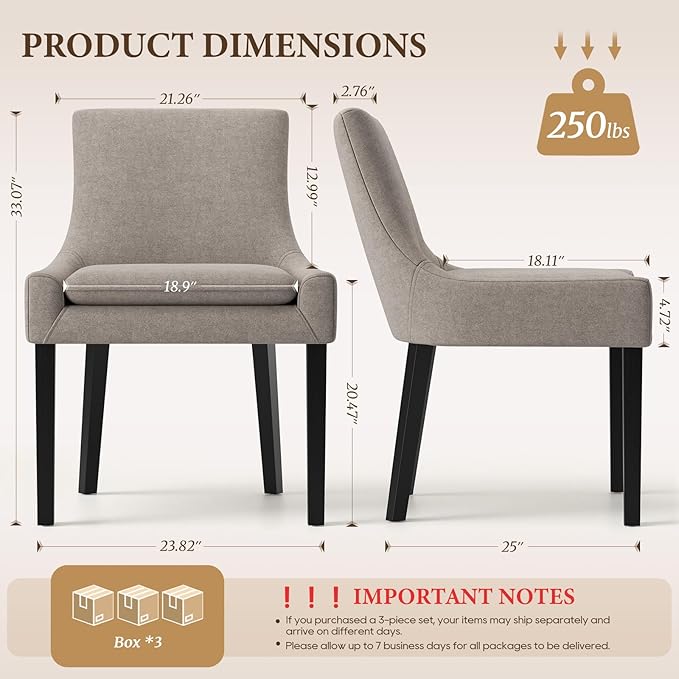 Dining Chairs Set of 6, Upholstered Corduroy Dining Room Chair with Wood Legs, Mid-Back Padded Kitchen Side Chairs for Dining Room, Camel
