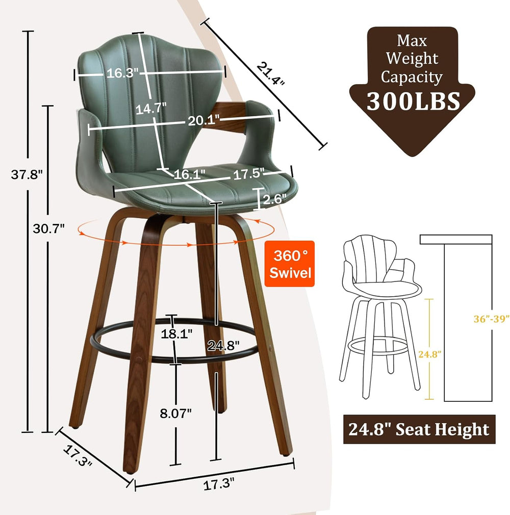 24.8" Swivel Bar Stools Set of 3,Mid Century Modern Counter Height Bar S...