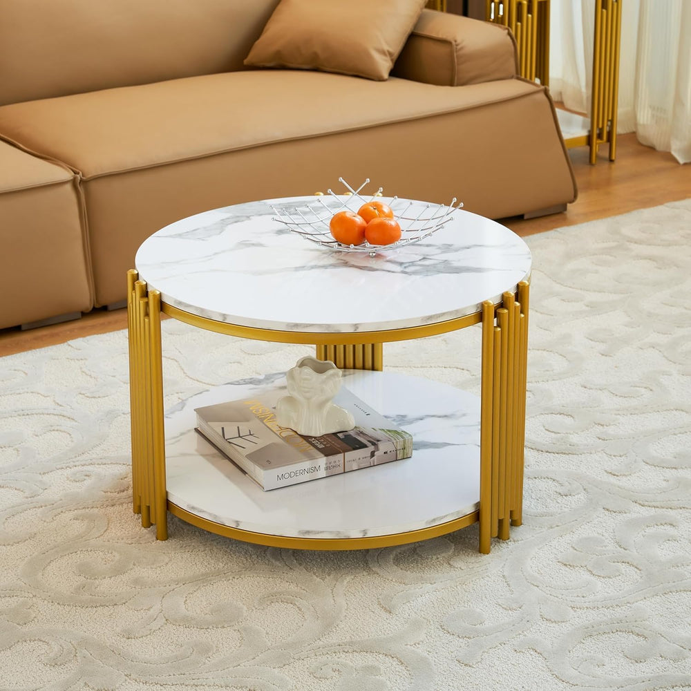 3 Piece Living Room Table Set, Faux Marble Round Coffee Table and End Tables,...