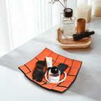 MSJGA Valet Tray PU Leather Key Holder Bowl for Women and Men Entryway Table Nightstand Desk Tray for Wallet, Keys Men's Gift - Orange & Black, 9.8" L x 9.8" W x 2" H