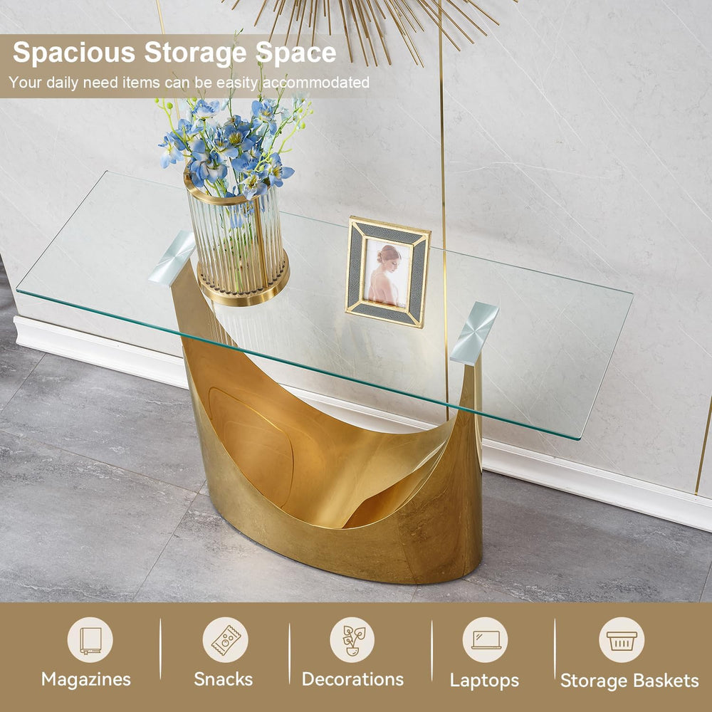 Luxury Gold Glass Console Table, Modern 47" Rectangle Entryway Table wit...
