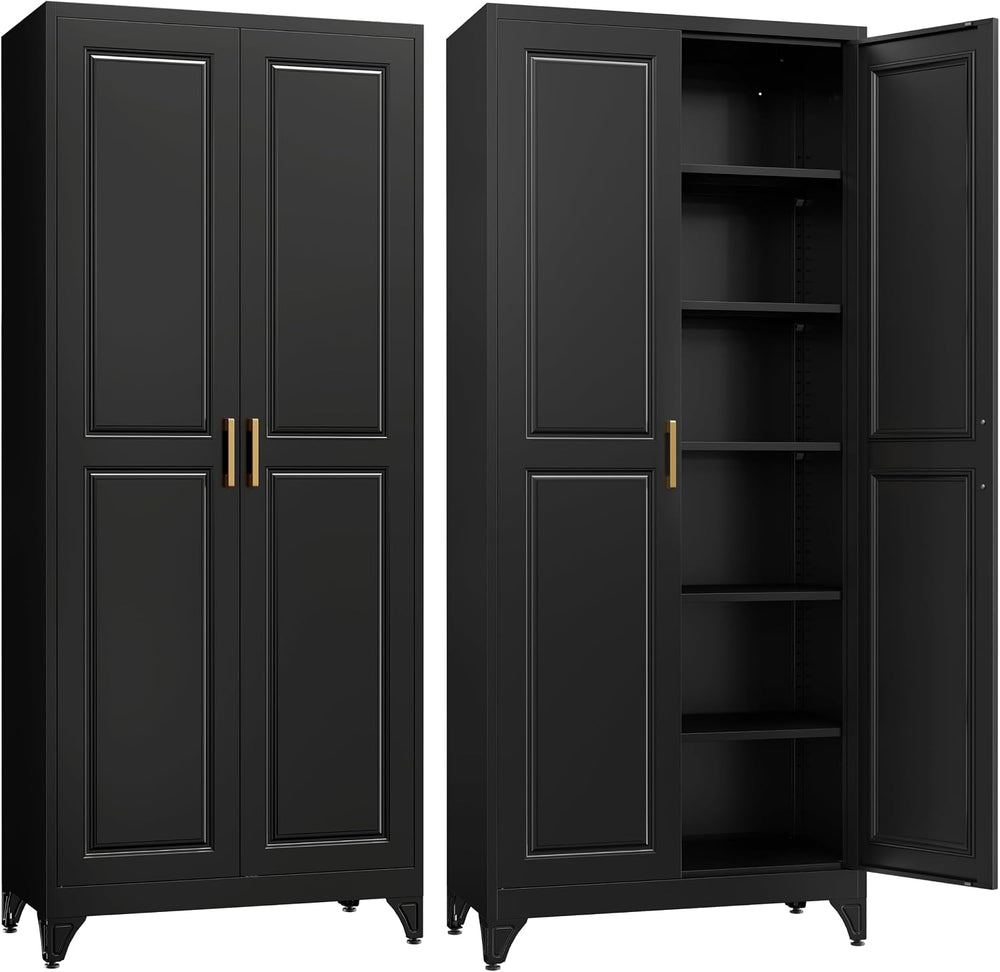 SteeLoong 75”Metal Pantry Storage Cabinet with Doors & 5 Adjustable Shelv...