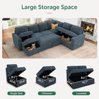 HONBAY Modular Sectional Sleeper Sofa with Pull Out Bed, Corduroy Couch with Storage, U Shaped Sectional Couches for Living Room, Blue