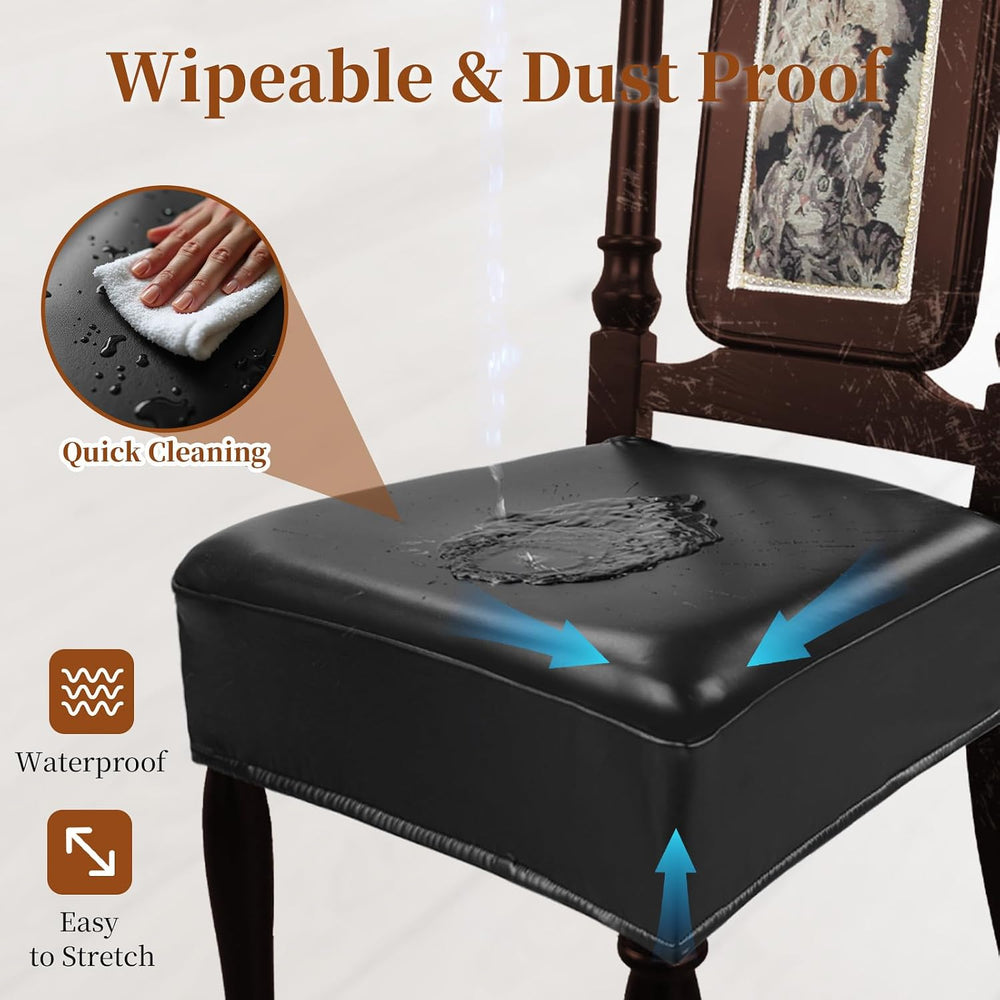 Waterproof Dining Chair Seat Covers Leather Kitchen Seat Covers, Stain Resist...