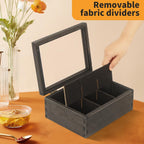 LI.TOPWP Black Wood Tea Bag Organizer, 6 Compartment Multi-Functional Tea Box and Storage Organizer,Tea Storage Chest with Acrylic Lid