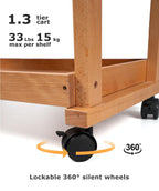 DJAR Rolling Art Supplies Cart, Solid Beech Wood Art Supply Organizert with Caster Wheels, Utility Cart for Adults, Artists, (Natural, Upgrade)