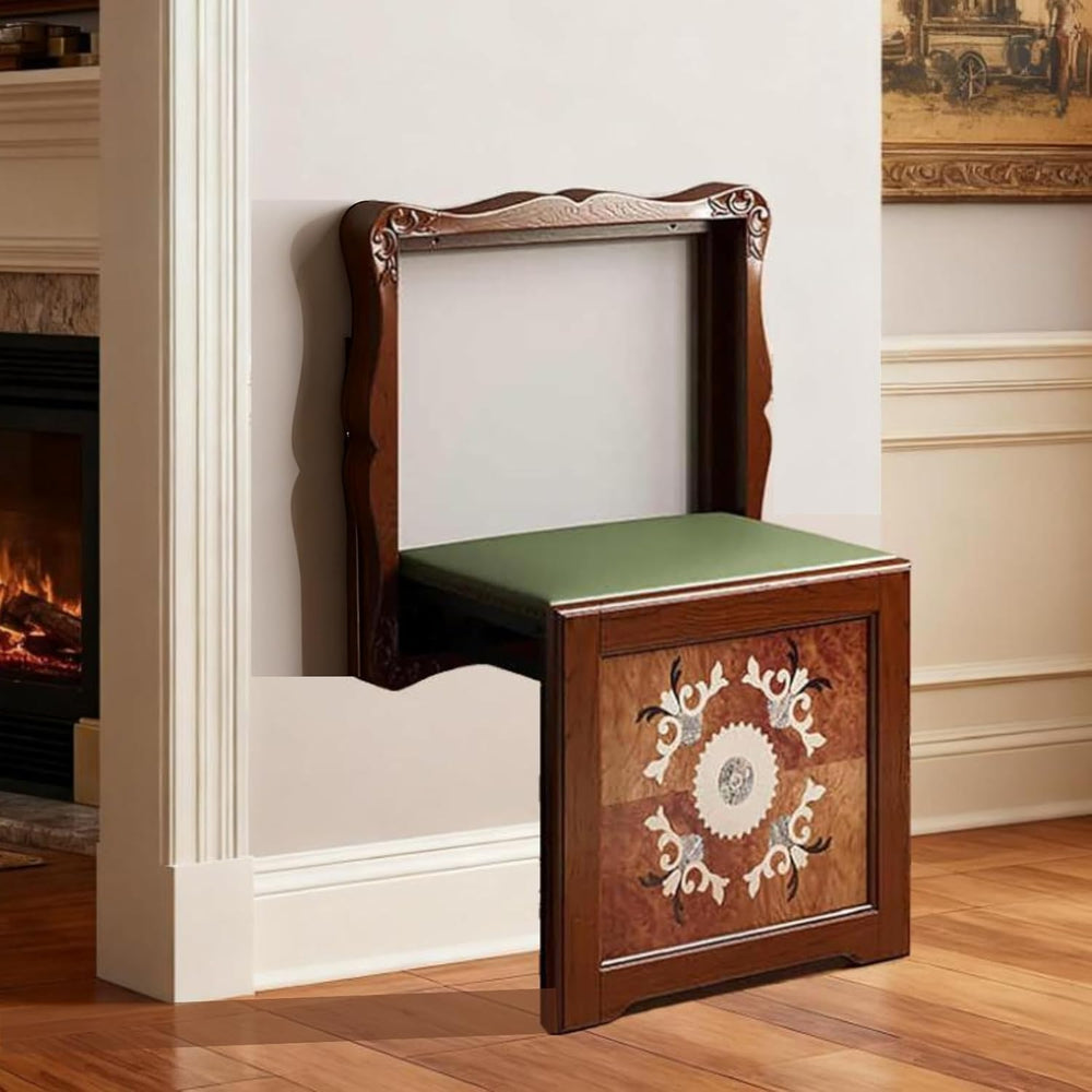 Solid Wood Wall-Mounted Folding Stool - Space Saving Shoe Changing Bench with...