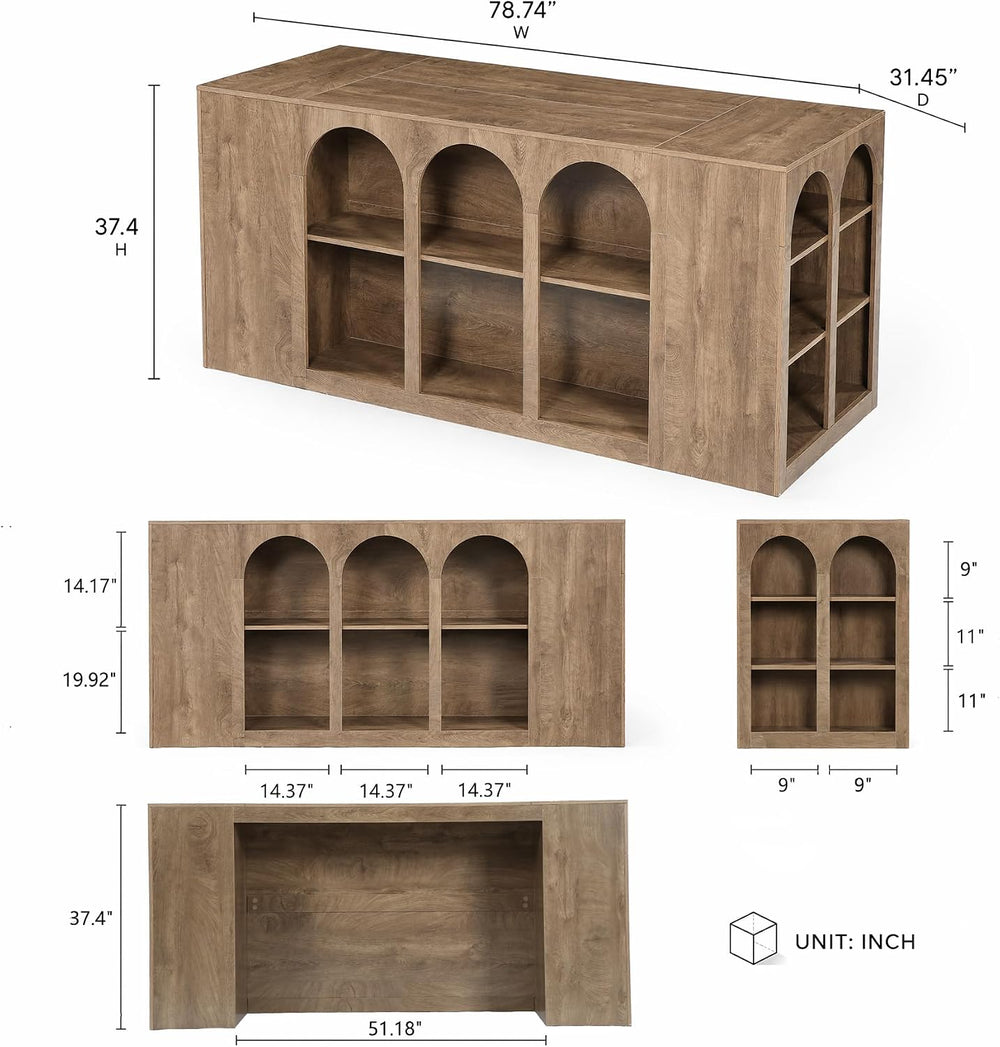 Tribesigns 78.7" Large Kitchen Island Table with Storage & Seating S...