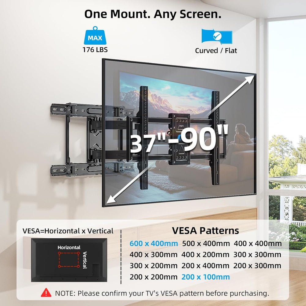 HOME VISION Full Motion Articulating TV Wall Mount for 37-90 Inch TVs up to 1...